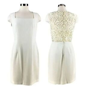 LAUNDRY Dress Sheer Back Cottagecore Knee Length Zipper Cap Sleeves Ivory Sz 10